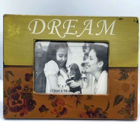 Rustic Vintage Wood Dream Solid Mustard Brown Floral 5" x 7" Picture Frame - Picture 5 of 7
